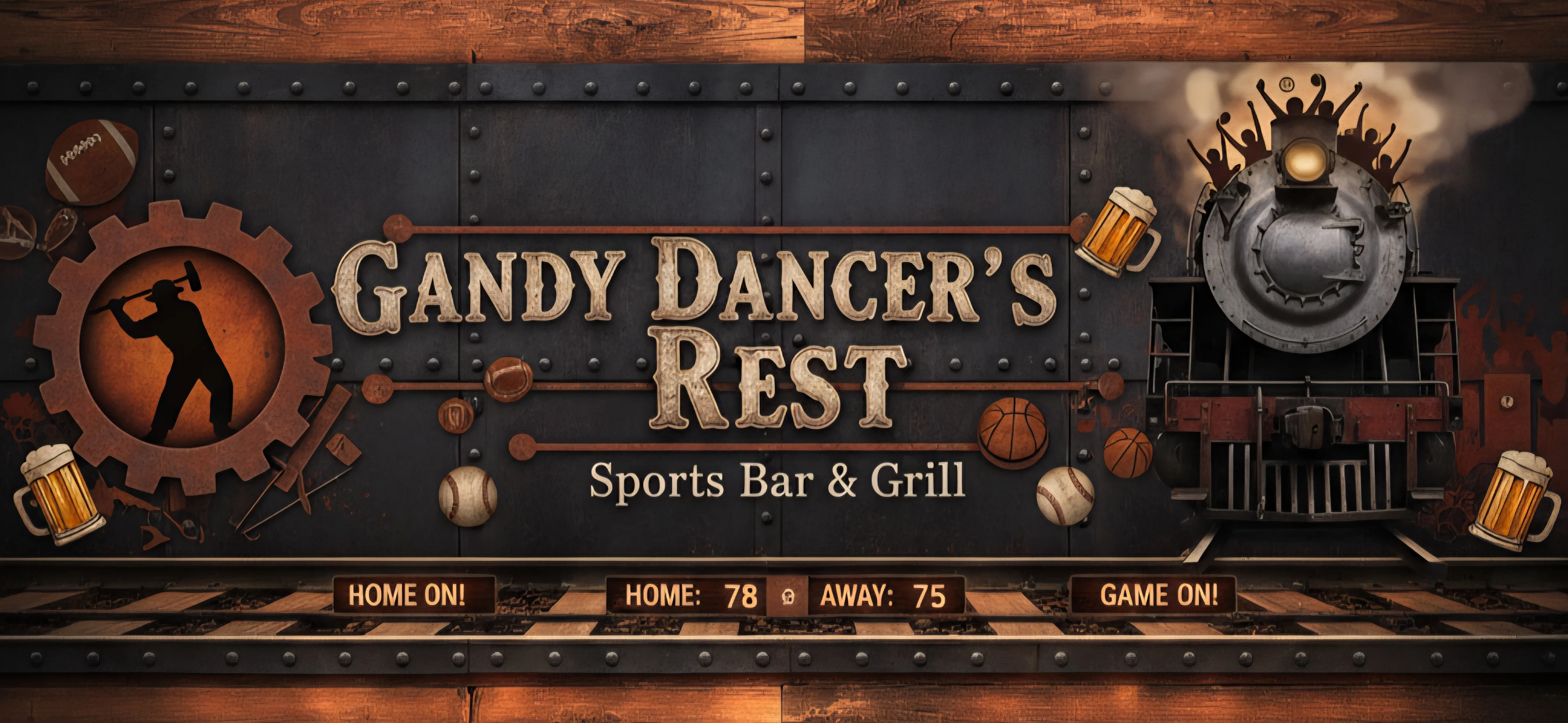 Gandy Dancer's Rest sports bar and grill with vintage decor