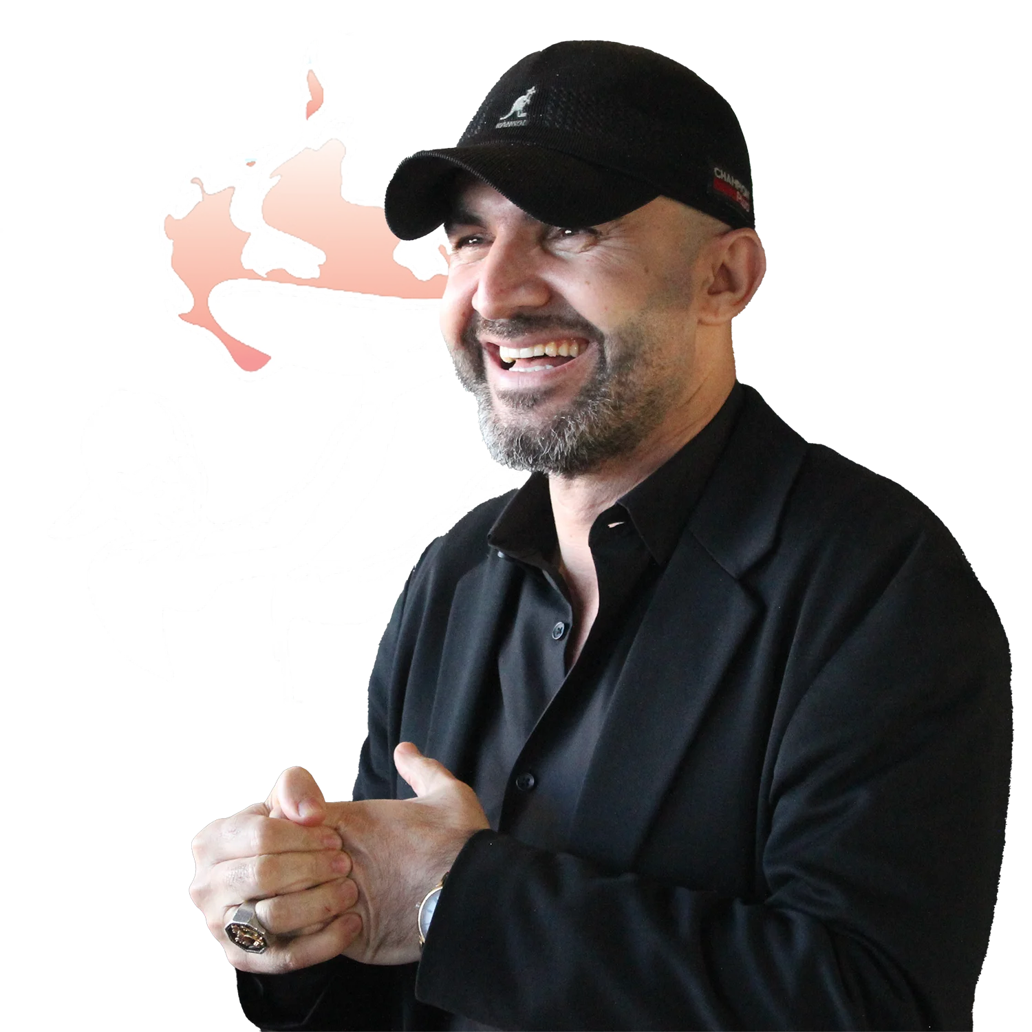 Smiling restaurateur in a stylish black outfit