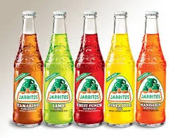 Variety of Jarritos Mexican sodas in colorful bottles