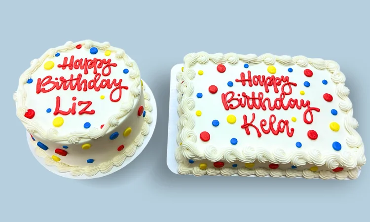 Two birthday cakes with colorful sprinkles and festive decorations