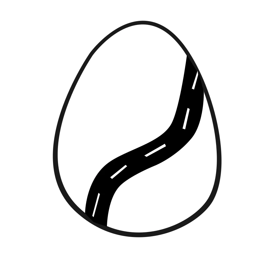 Logo design for Om-Le Road featuring a winding road in an egg shape.