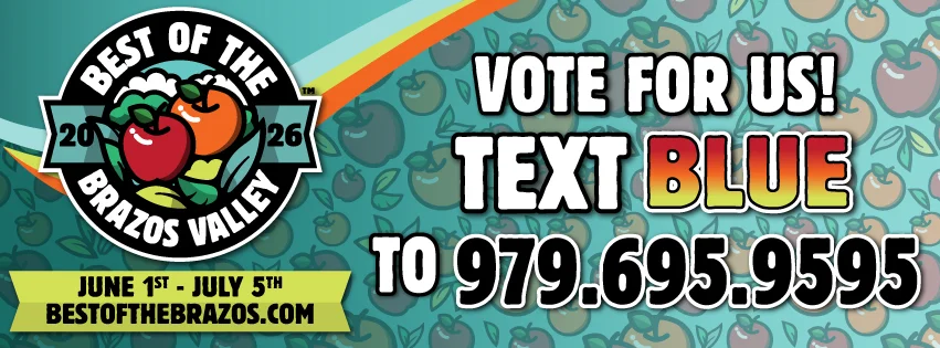 Vote for Best of the Brazos Valley 2026 with text instructions
