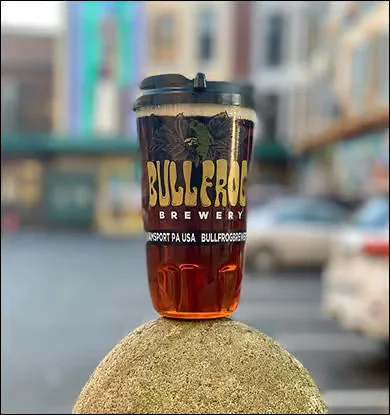 Craft beer from Bullfrog Brewery in a clear cup