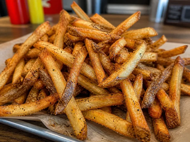 Crispy French fries served in a casual dining setting