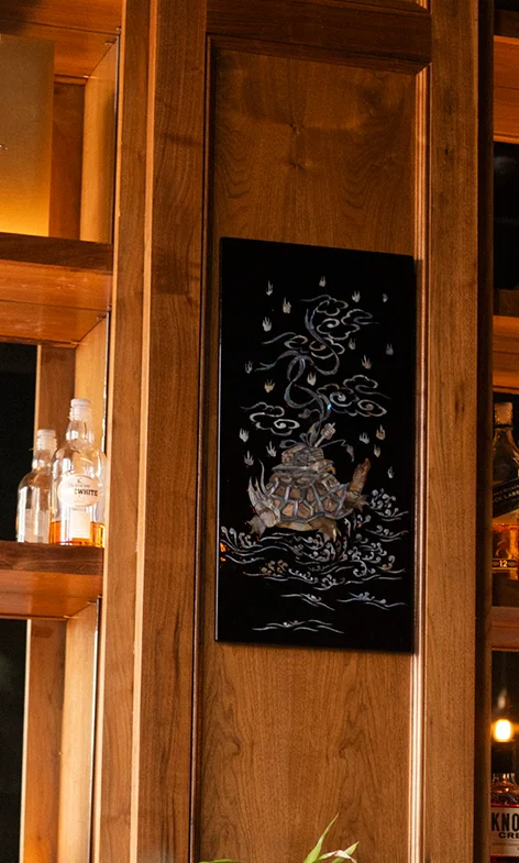 Stylish bar interior with premium spirits and wooden shelves