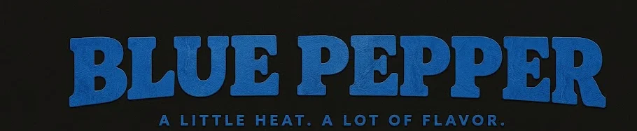Blue Pepper restaurant logo with flavor slogan on a dark background