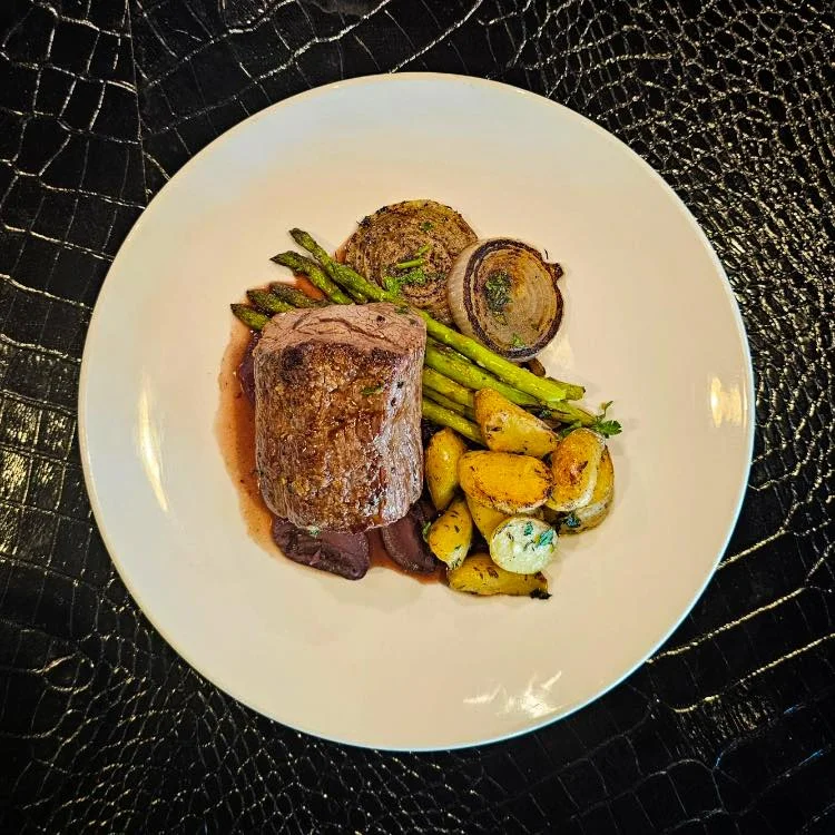 Juicy beef tenderloin with seasonal vegetables