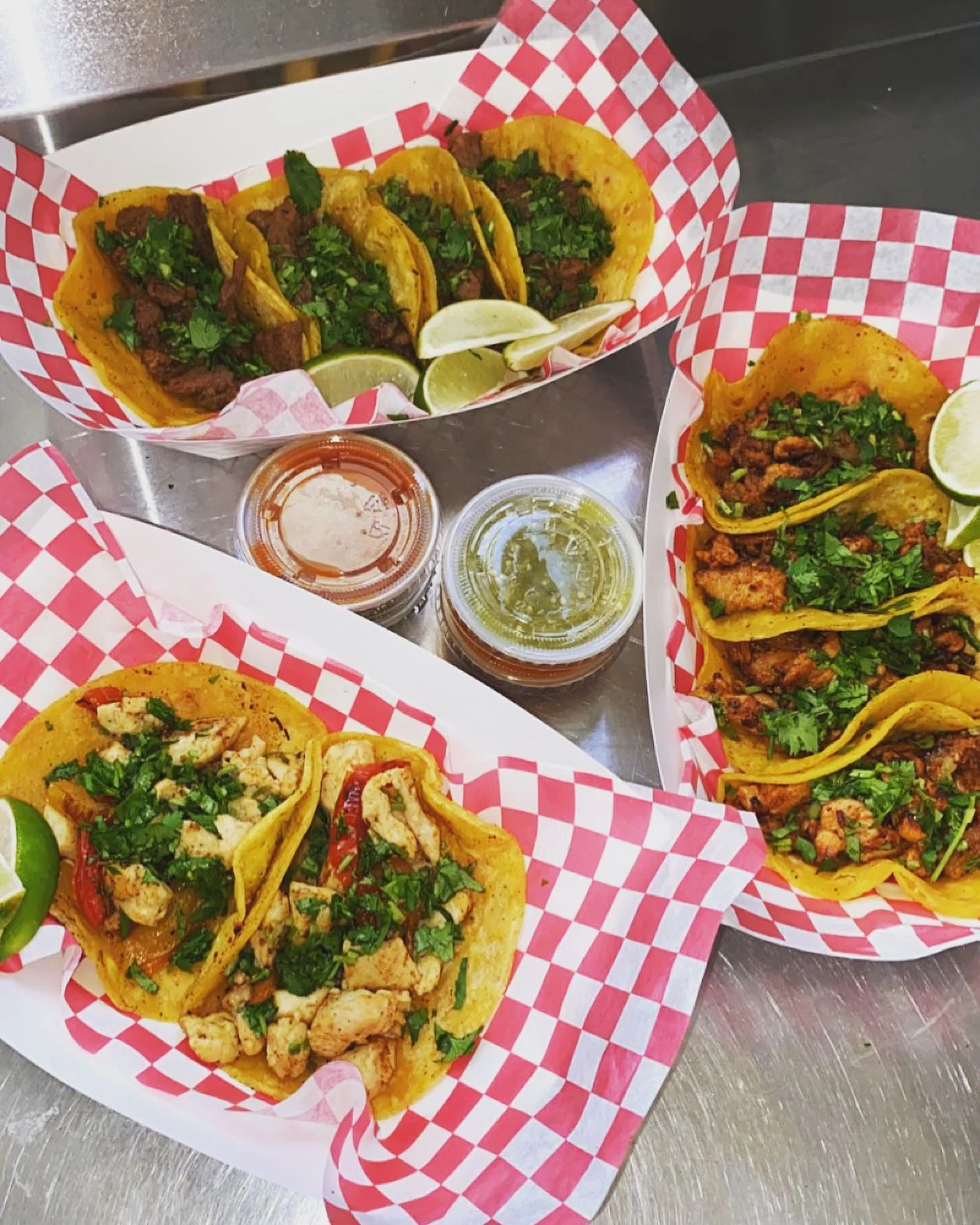 Delicious Mexican street tacos with fresh cilantro and lime