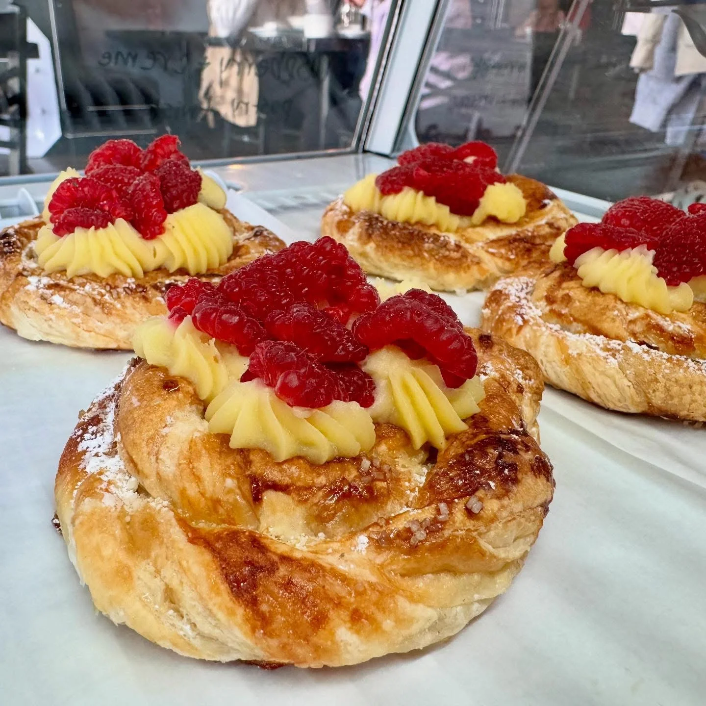 Raspberry Danish pastry with cream filling
