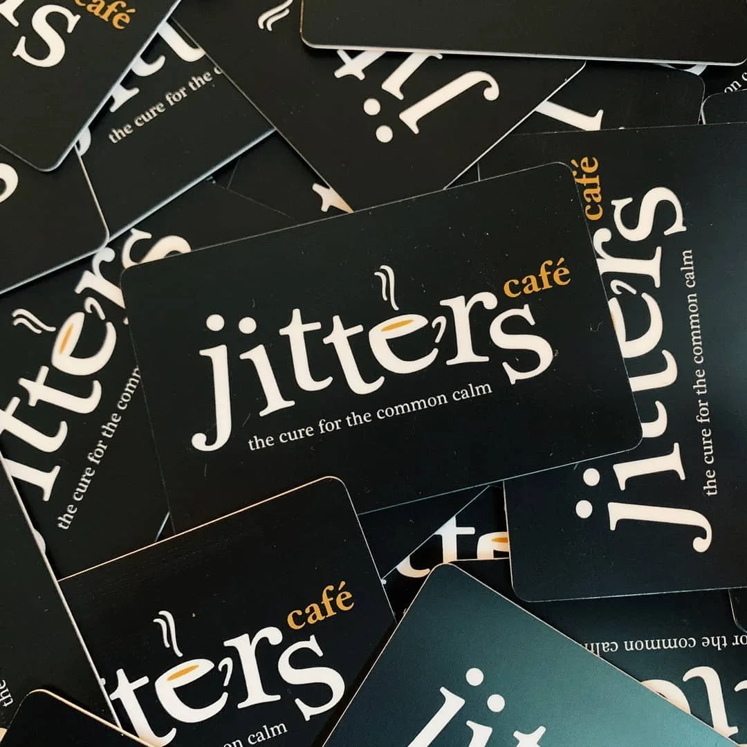 Jitters Café gift cards stacked together