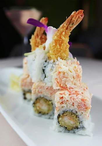 Japanese shrimp tempura sushi roll with delicate presentation