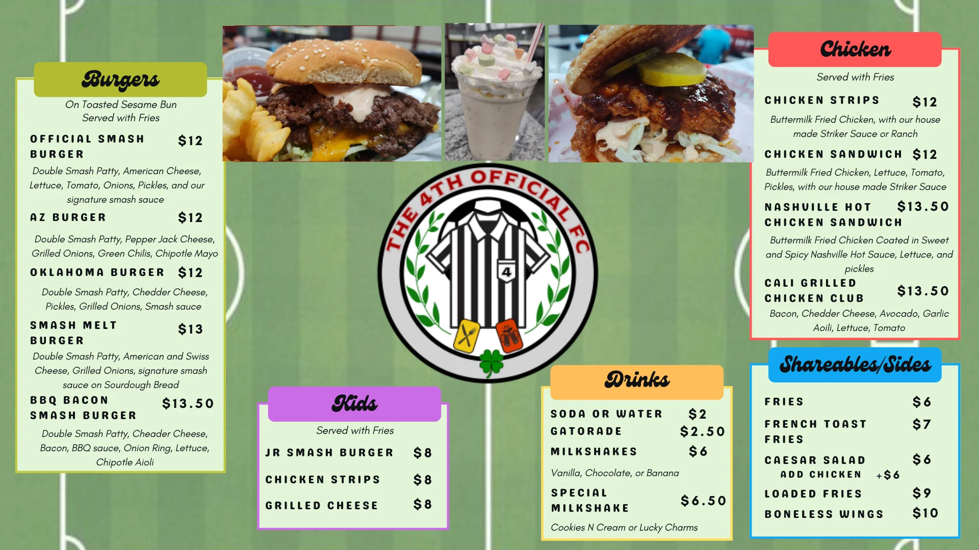 New restaurant menu featuring a variety of dishes and drinks.