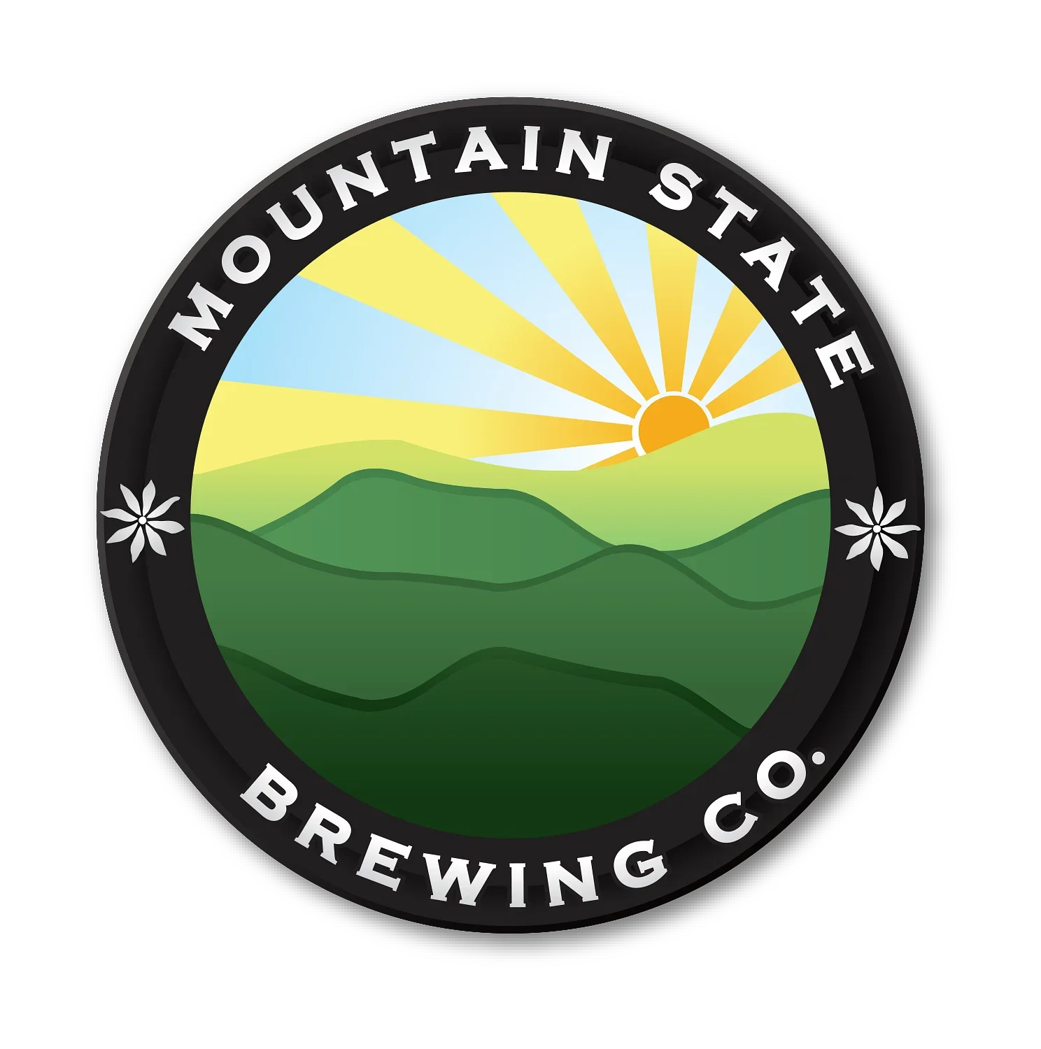 Mountain State Brewing Co. logo featuring mountains and sunrise