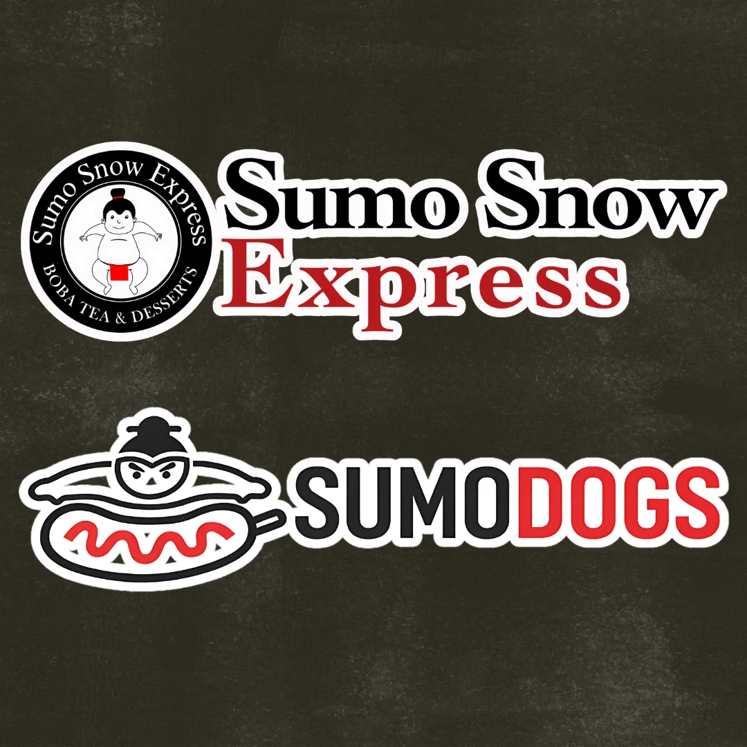 Logos for Sumo Snow Express and Sumo Dogs, featuring playful designs.