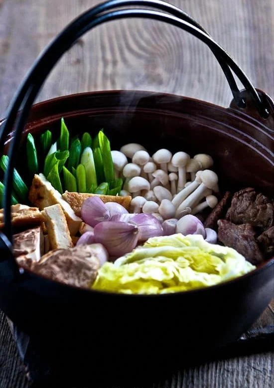 Japanese shabu-shabu hot pot with fresh vegetables