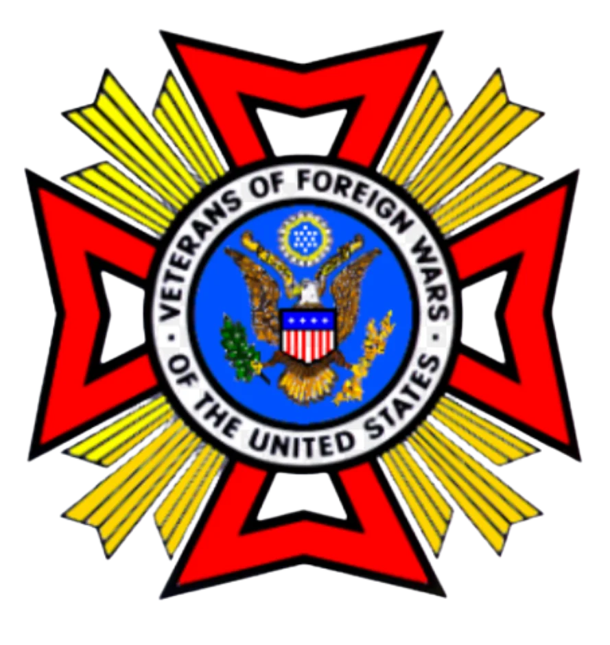 VFW logo featuring a bold design with patriotic elements.