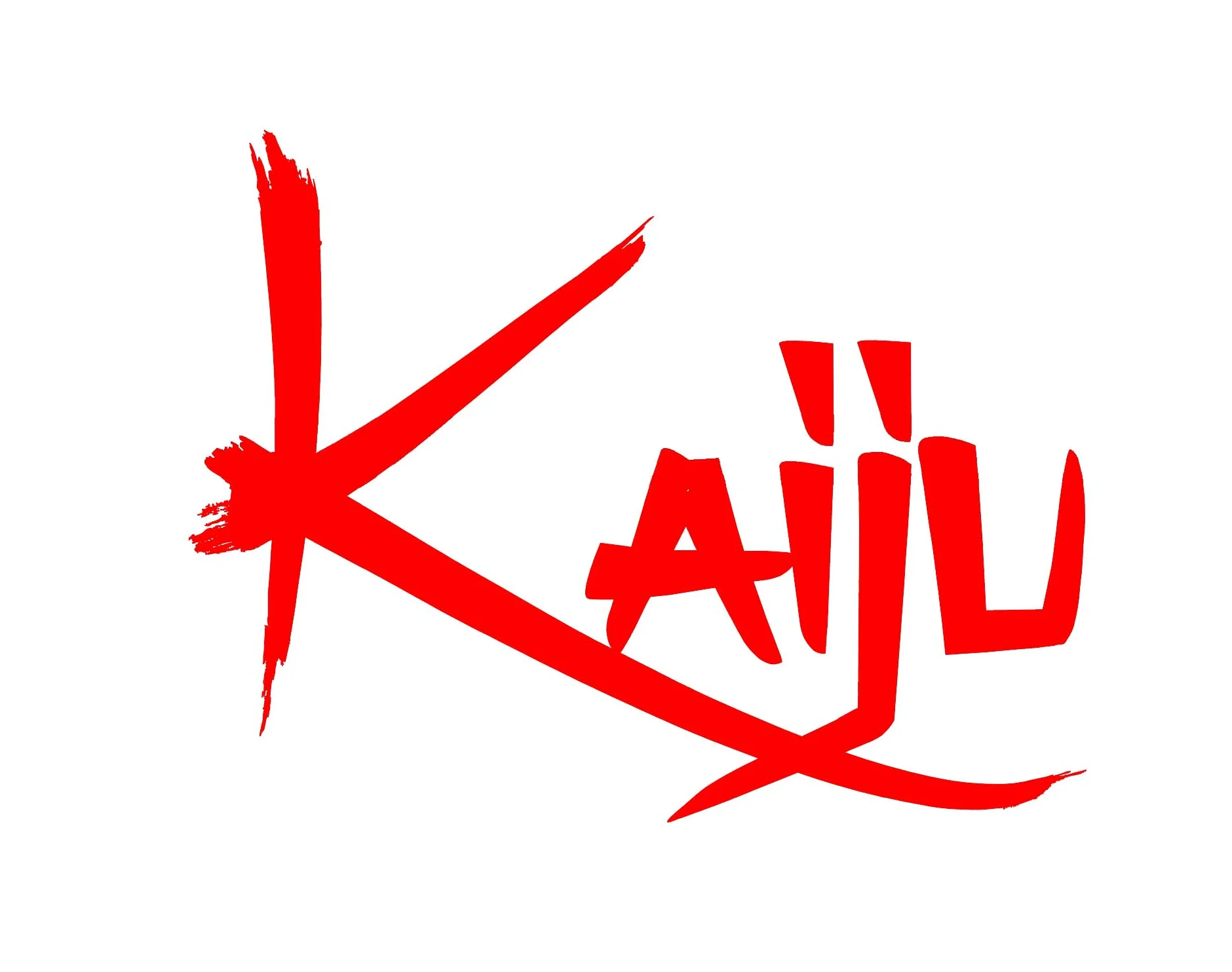 A stylized logo featuring the word 'Kaijū' in bold red letters with artistic brush strokes.