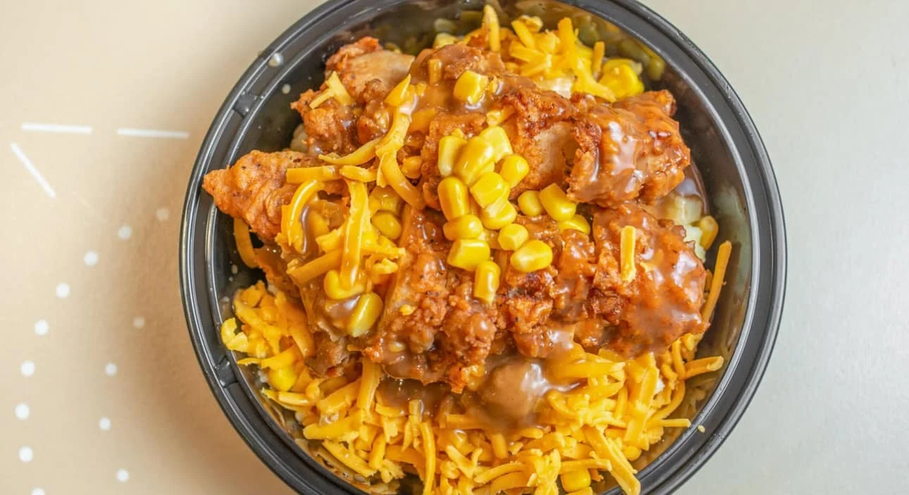 Southern-style chicken bowl with gravy and cheese