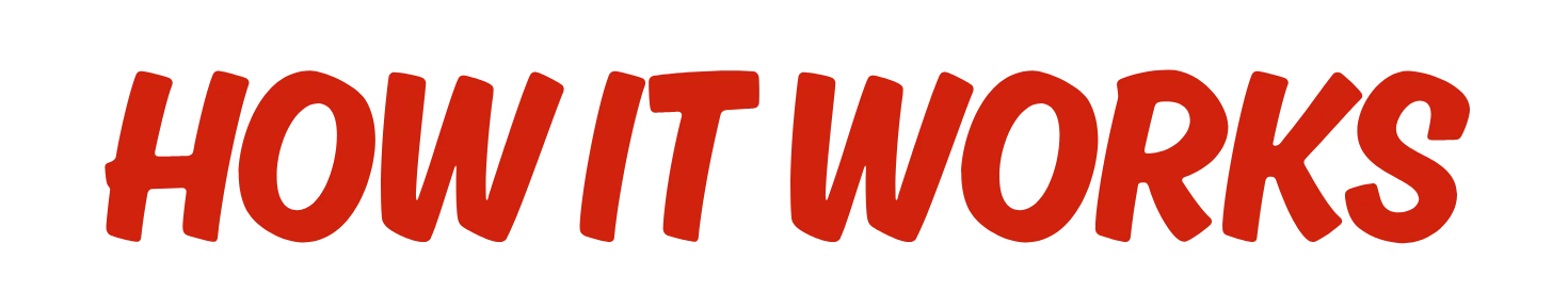 Red HOW IT WORKS typography on a black background