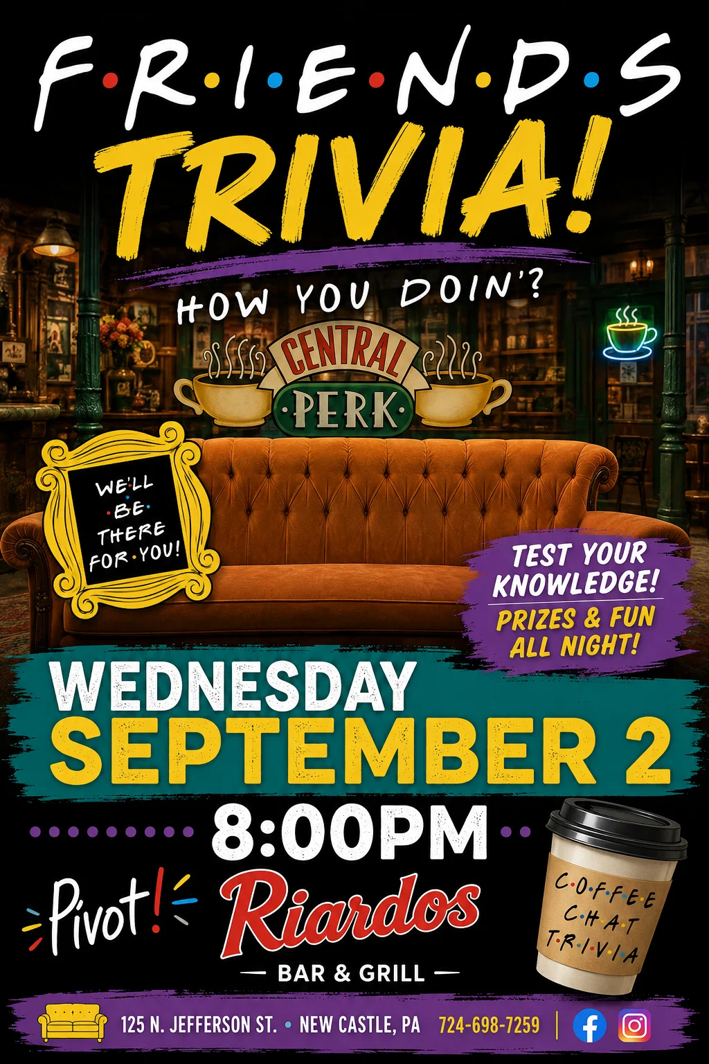 Event poster for 2000s themed trivia night at Riardo's Bar & Grill