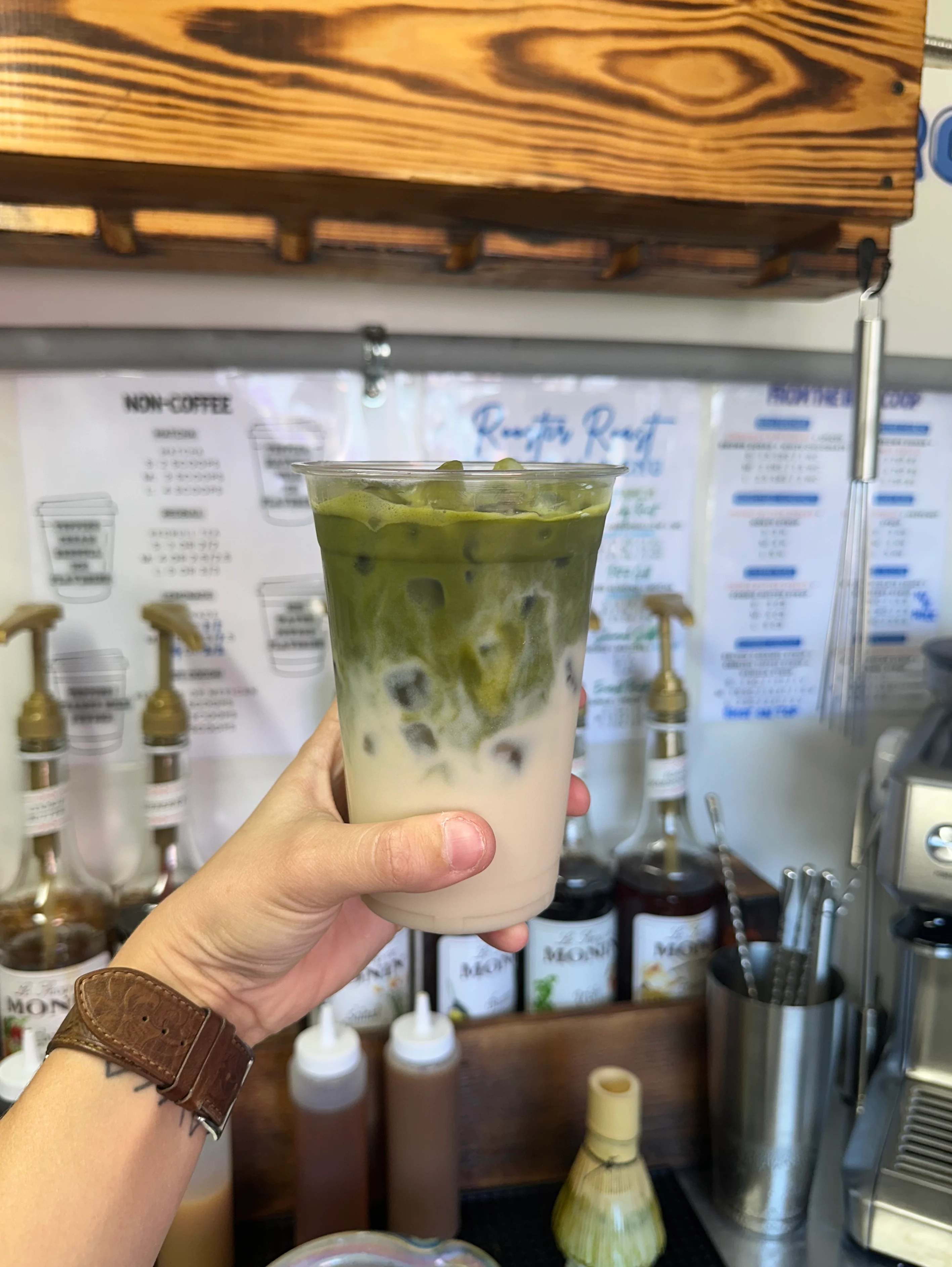 Iced matcha latte with layered milk