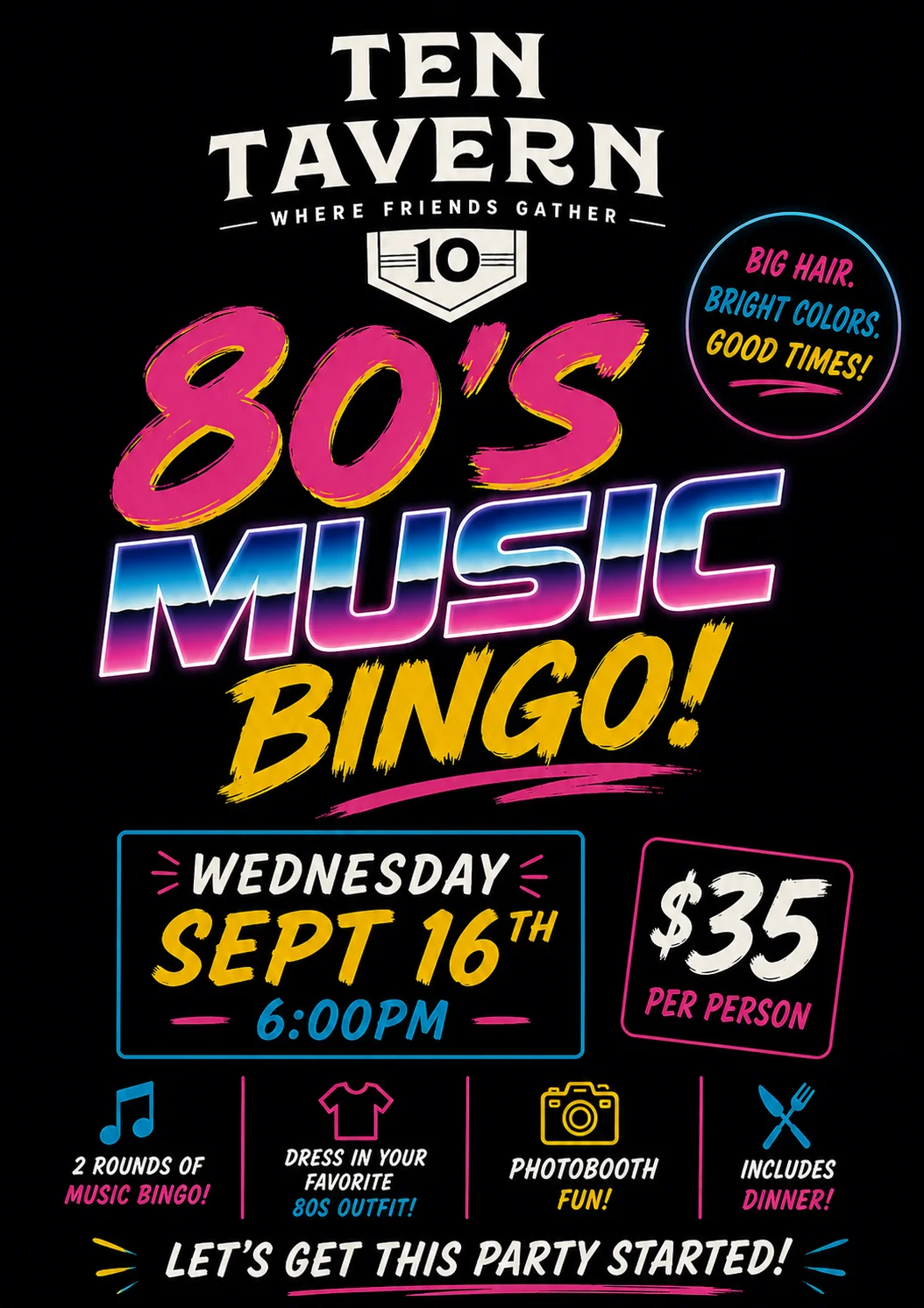 80s Music Dinner Night Bingo