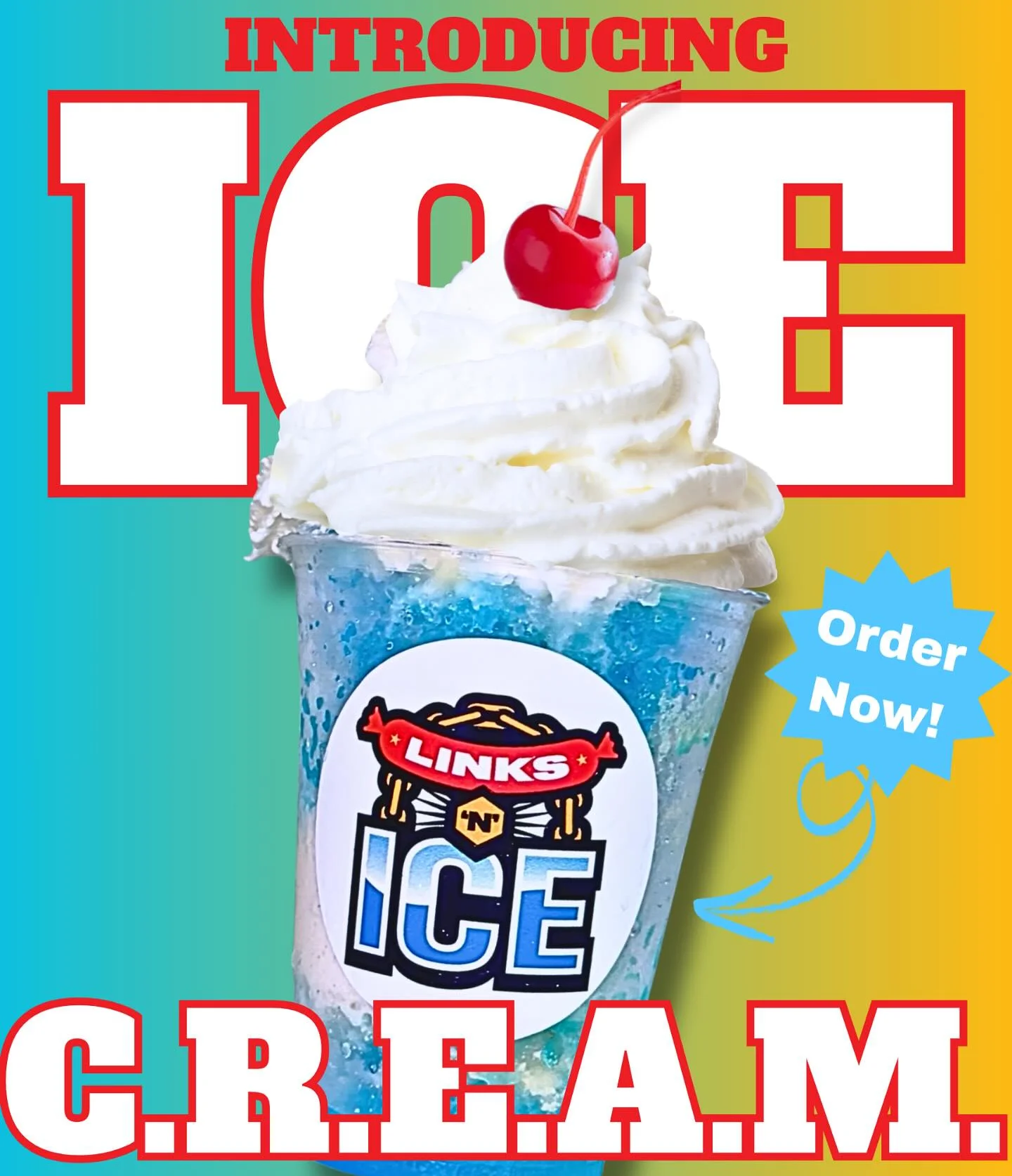 Colorful ice cream treat topped with whipped cream and cherry