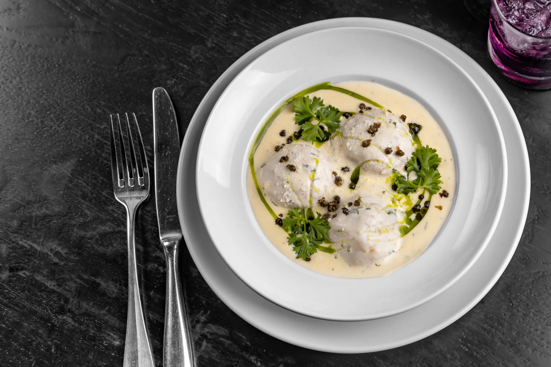 Delicate Italian gnocchi in creamy sauce