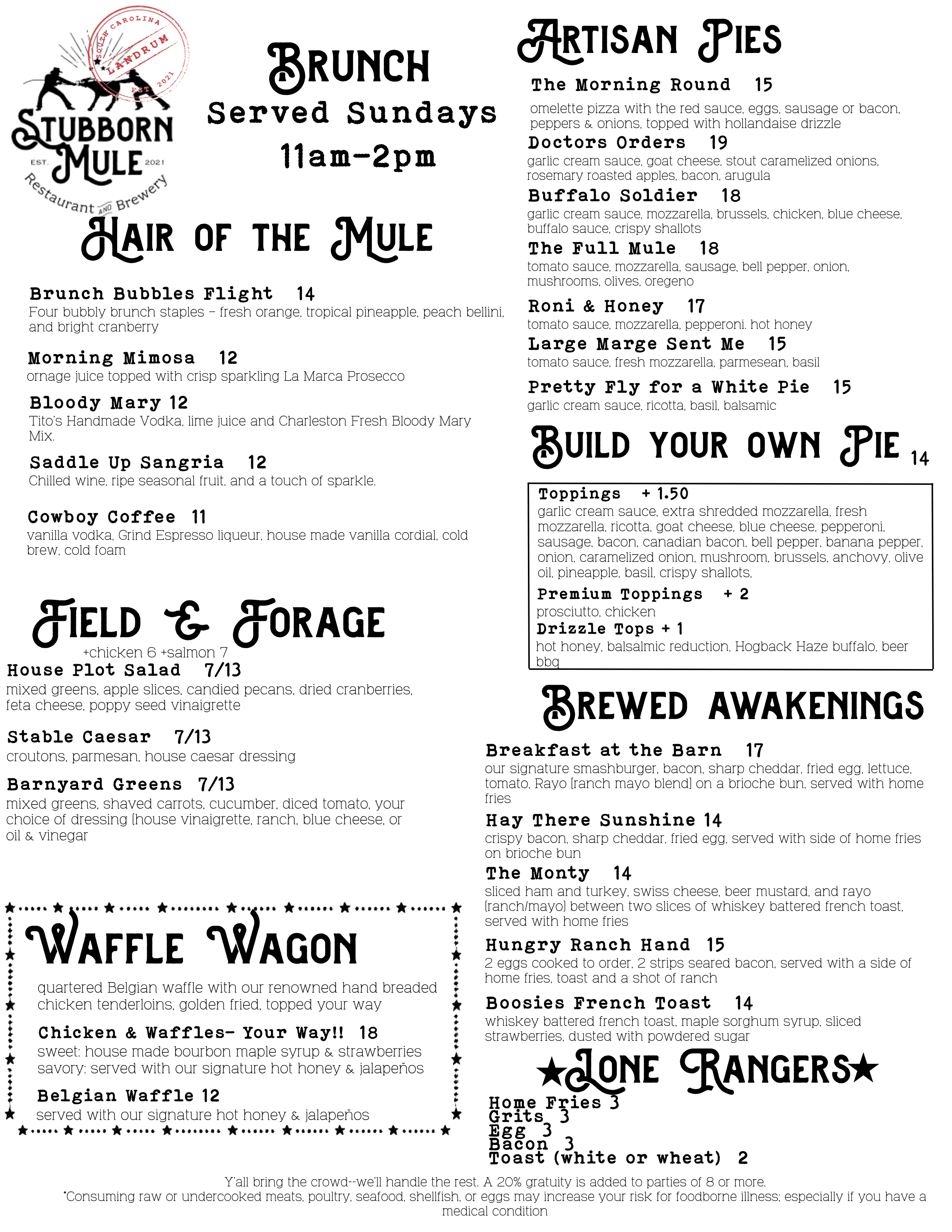 A vibrant brunch spread featuring various dishes and drinks.