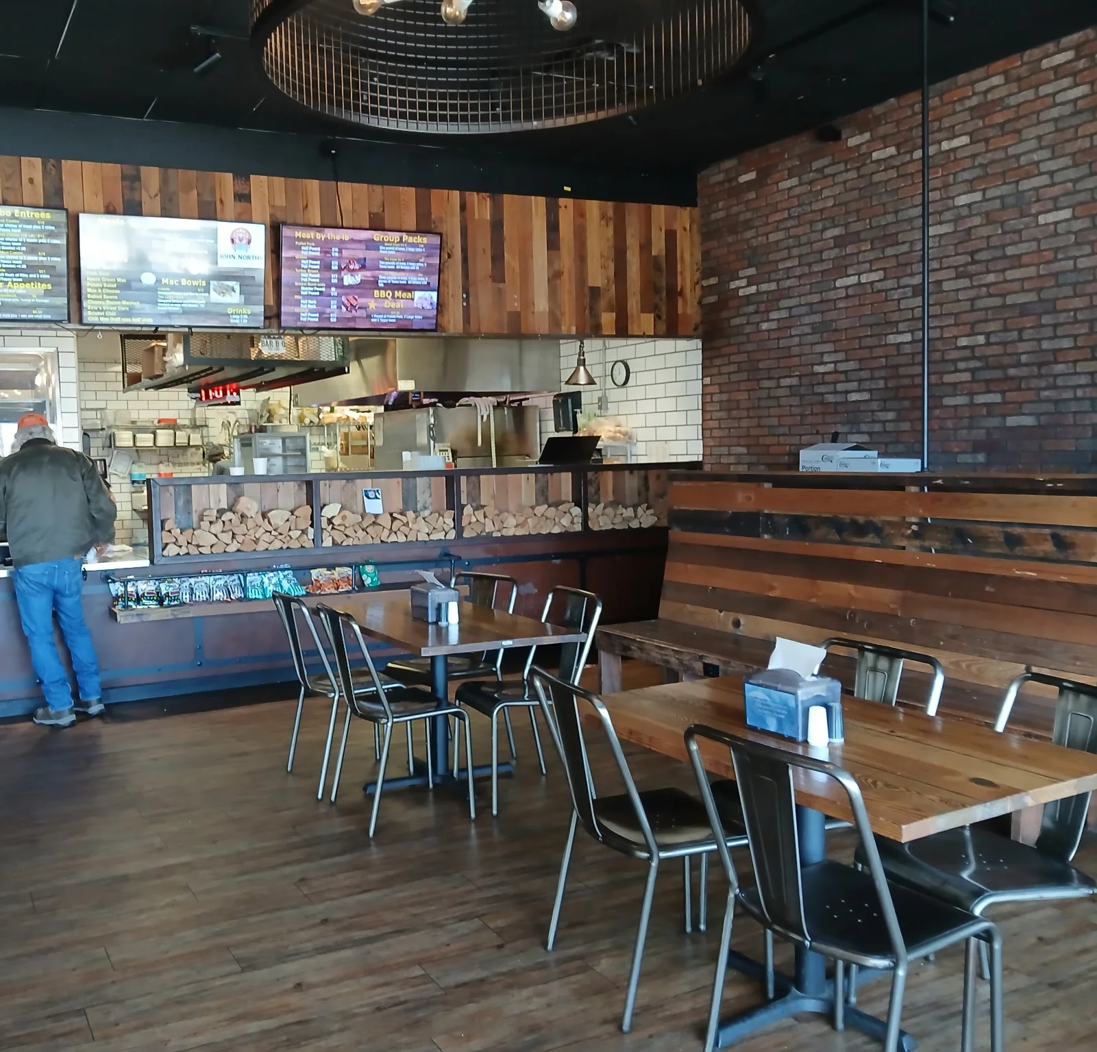 Cozy restaurant interior with wooden accents and a warm atmosphere