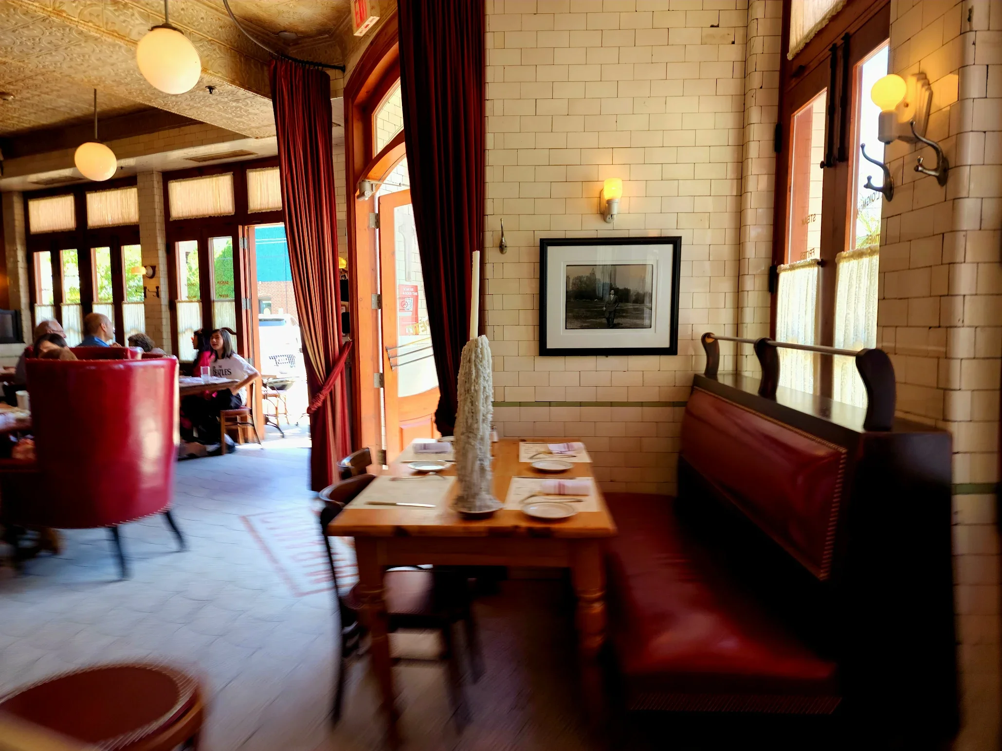 Cozy restaurant interior with warm lighting and elegant decor