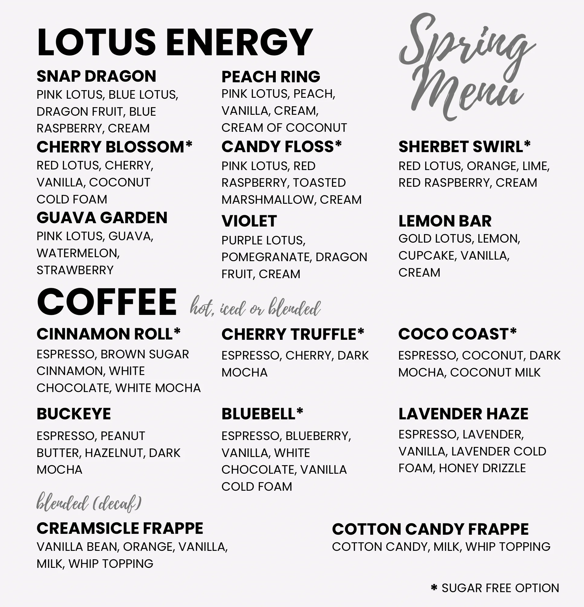 Seasonal menu featuring a variety of delicious dishes.