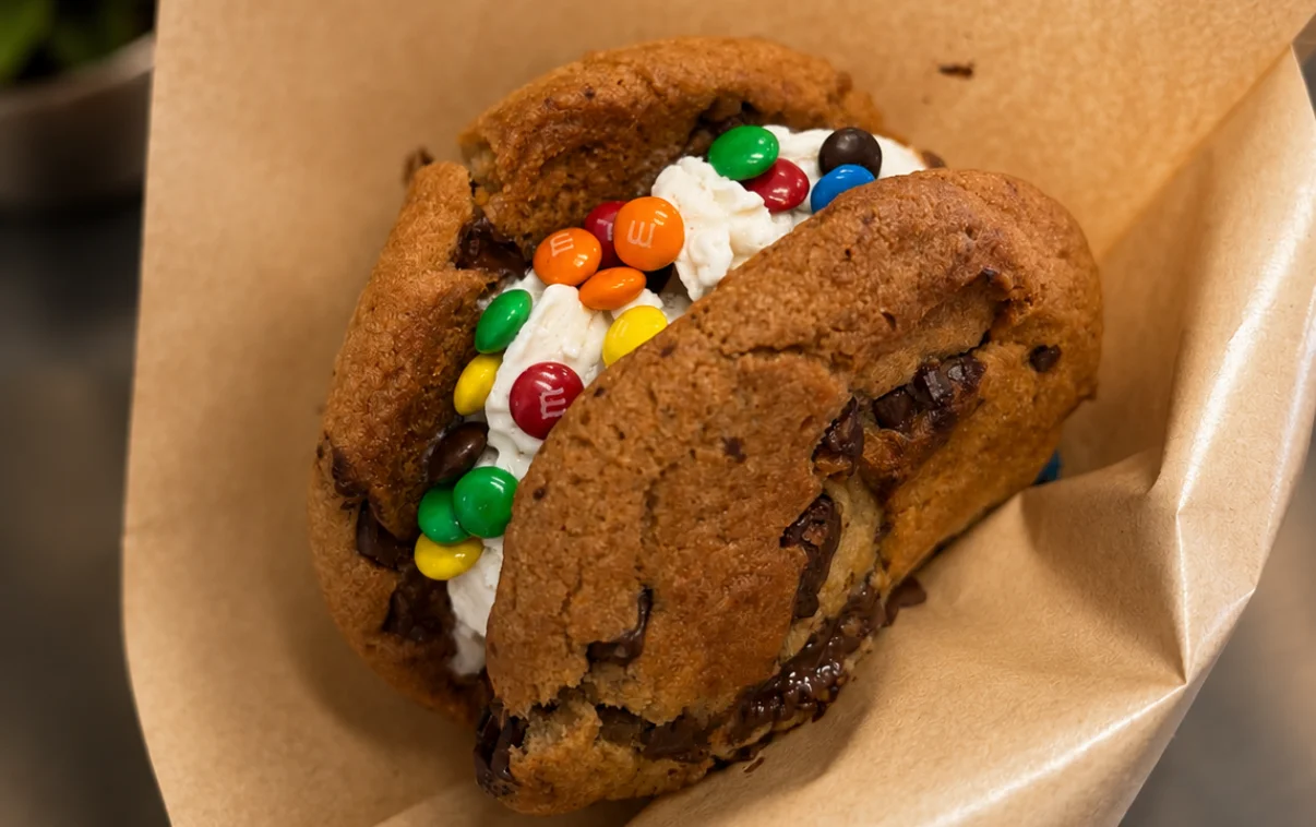 Colorful cookie sandwich with cream filling