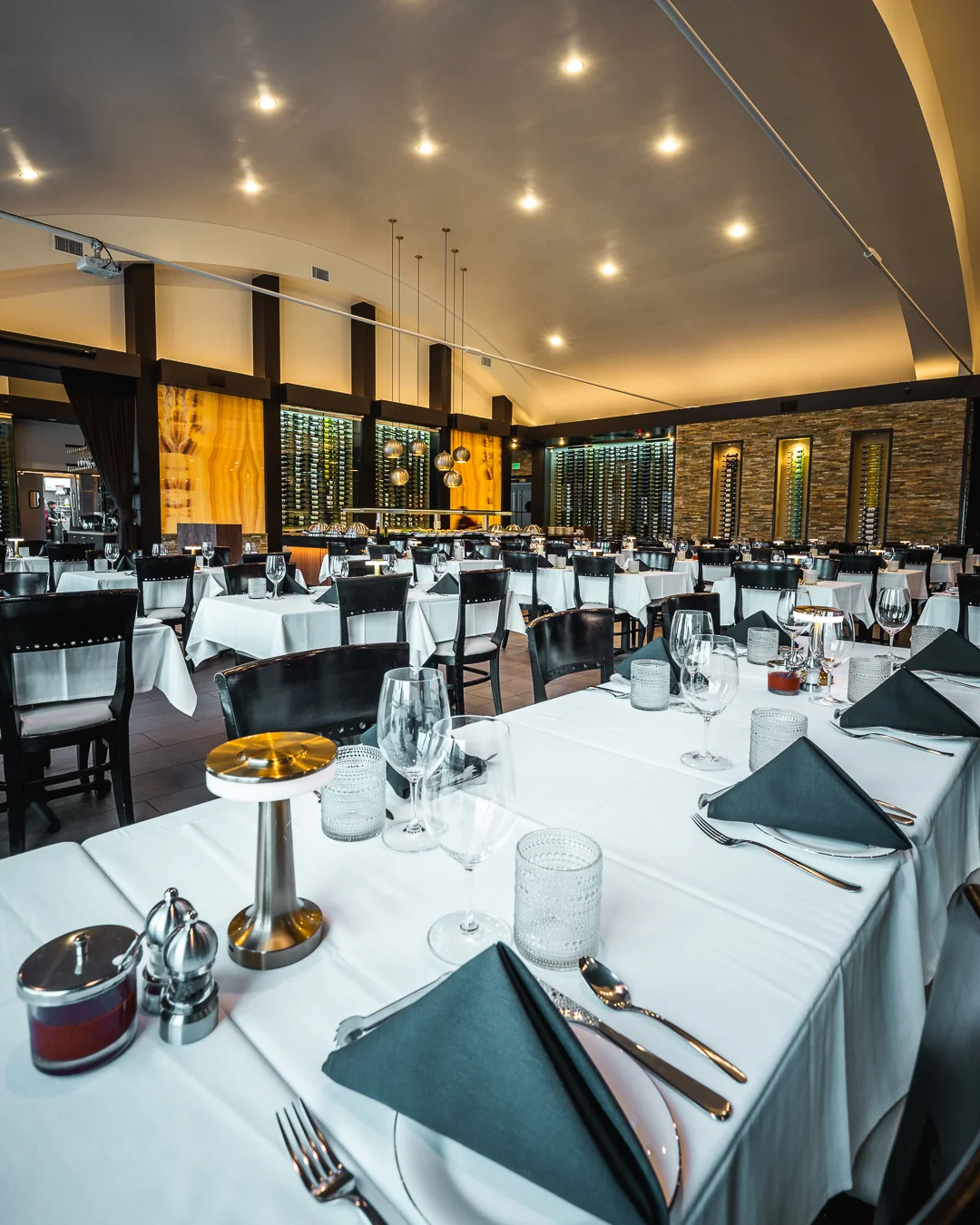 M Grill dining room set for a private event