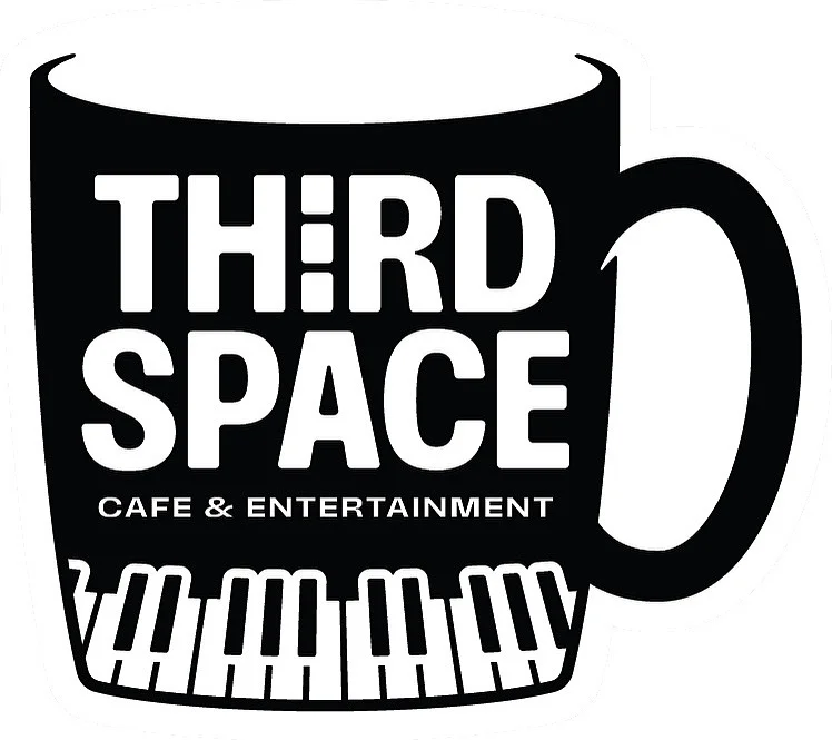 Logo of Third Space Cafe & Entertainment featuring a coffee mug and piano keys