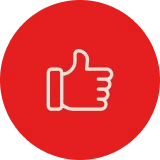 Thumbs up icon on a red background