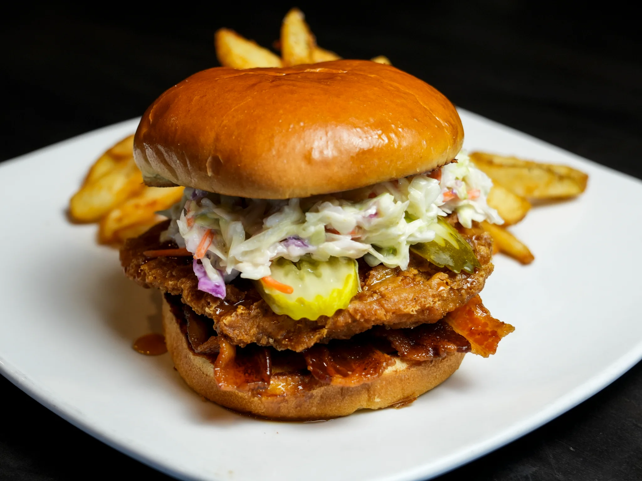 Southern fried chicken sandwich with coleslaw