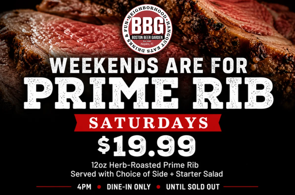 Herb-roasted prime rib served in a restaurant setting