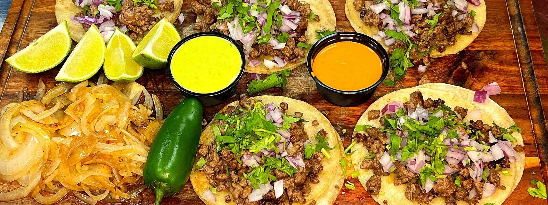 Authentic Mexican tacos with beef and fresh toppings