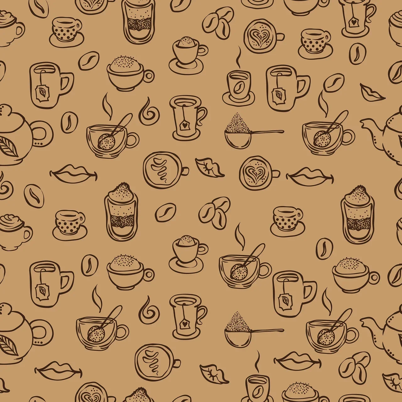 Coffee-themed doodles on a warm background