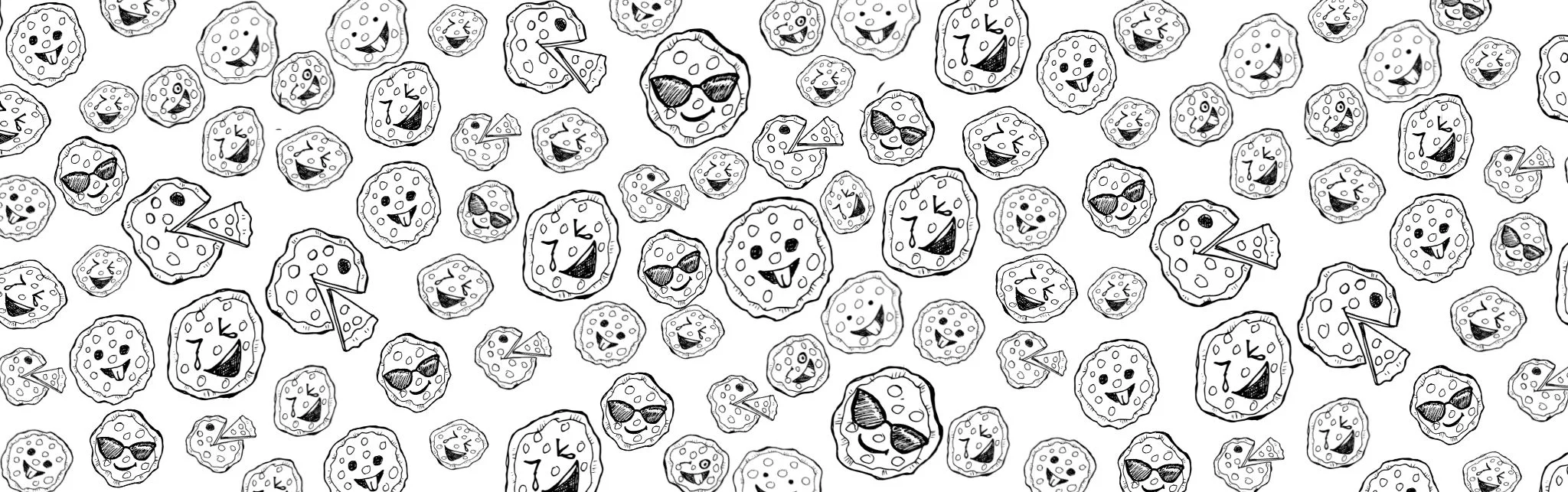 Playful cartoon cookies and pie slices with smiling faces