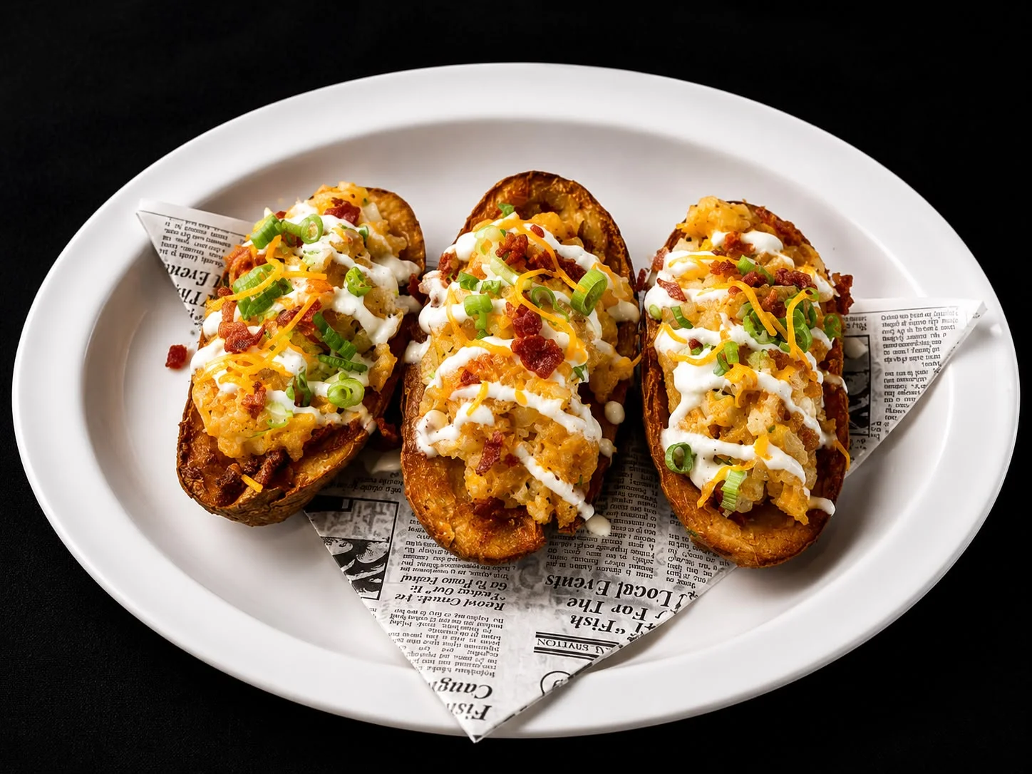 Loaded potato skins topped with cheese and bacon