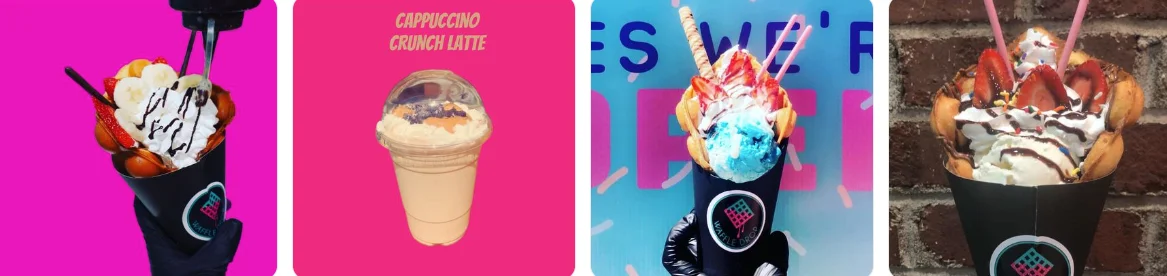 Colorful ice cream cones and drinks in a vibrant setting