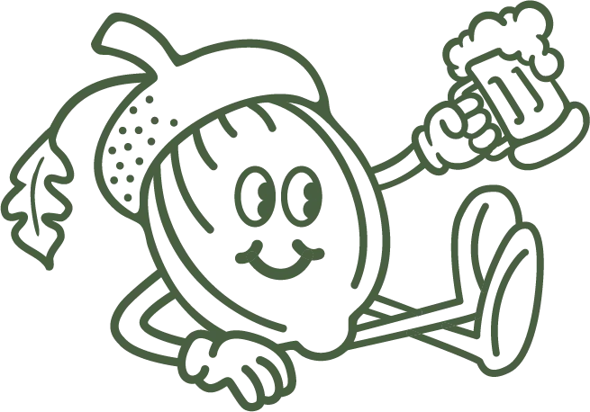 Playful cartoon character holding a beer mug