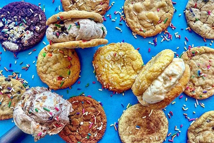 Colorful ice cream sandwich cookies with sprinkles