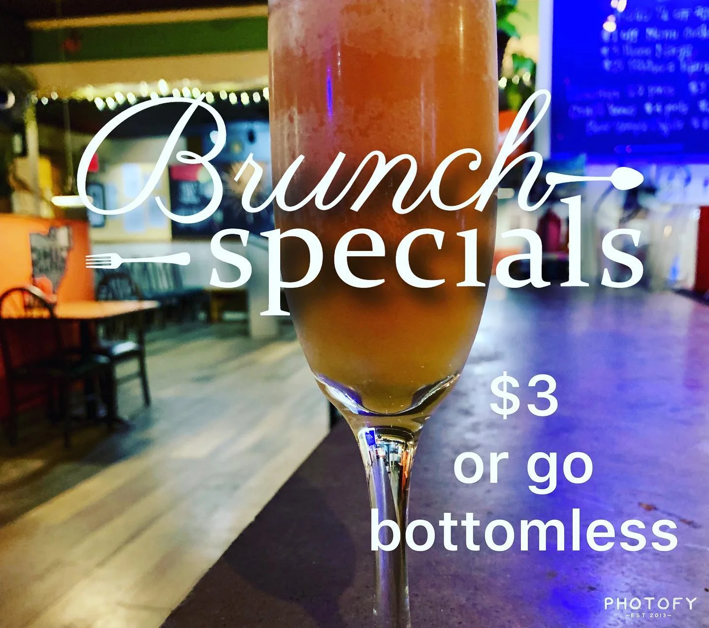 Brunch cocktail special in a cozy restaurant setting