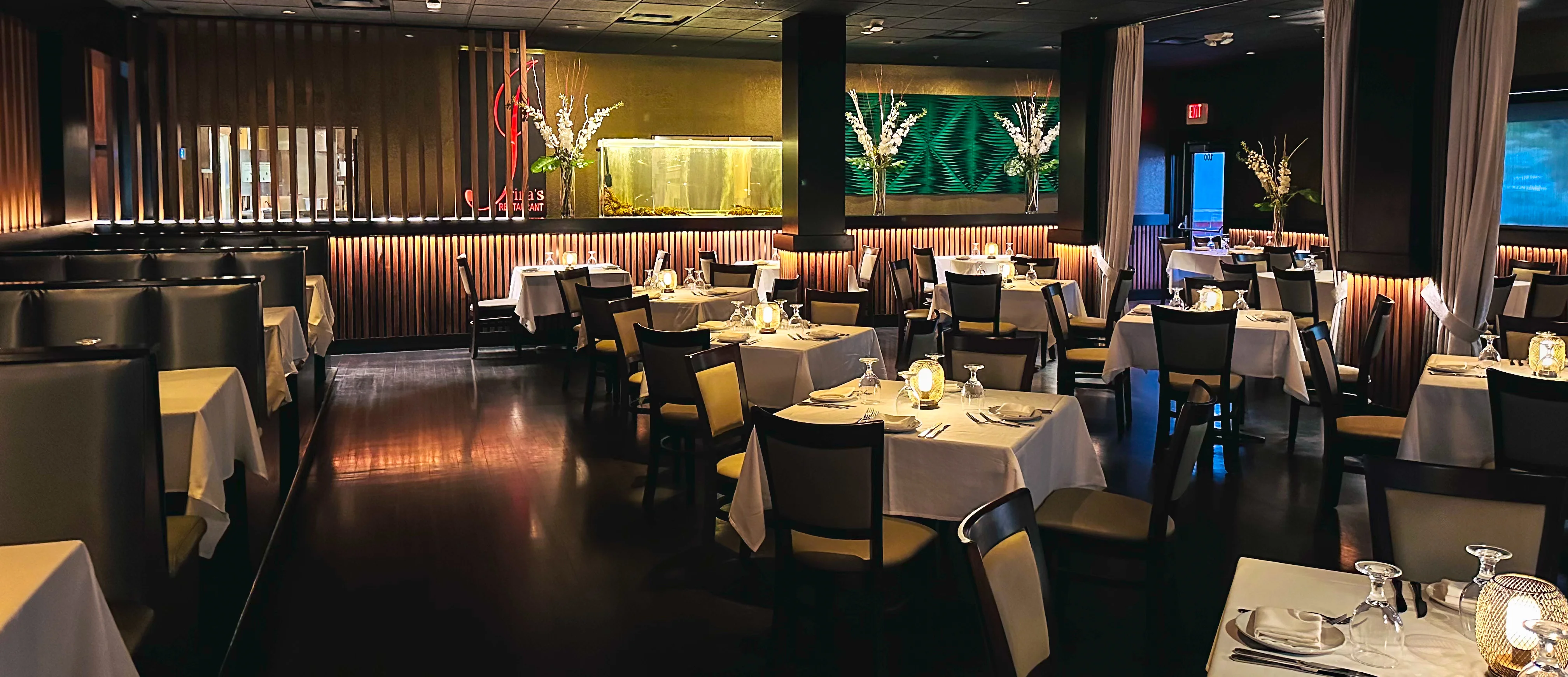 The inviting dining area at Irina's Steak and Seafood, ready to welcome guests.