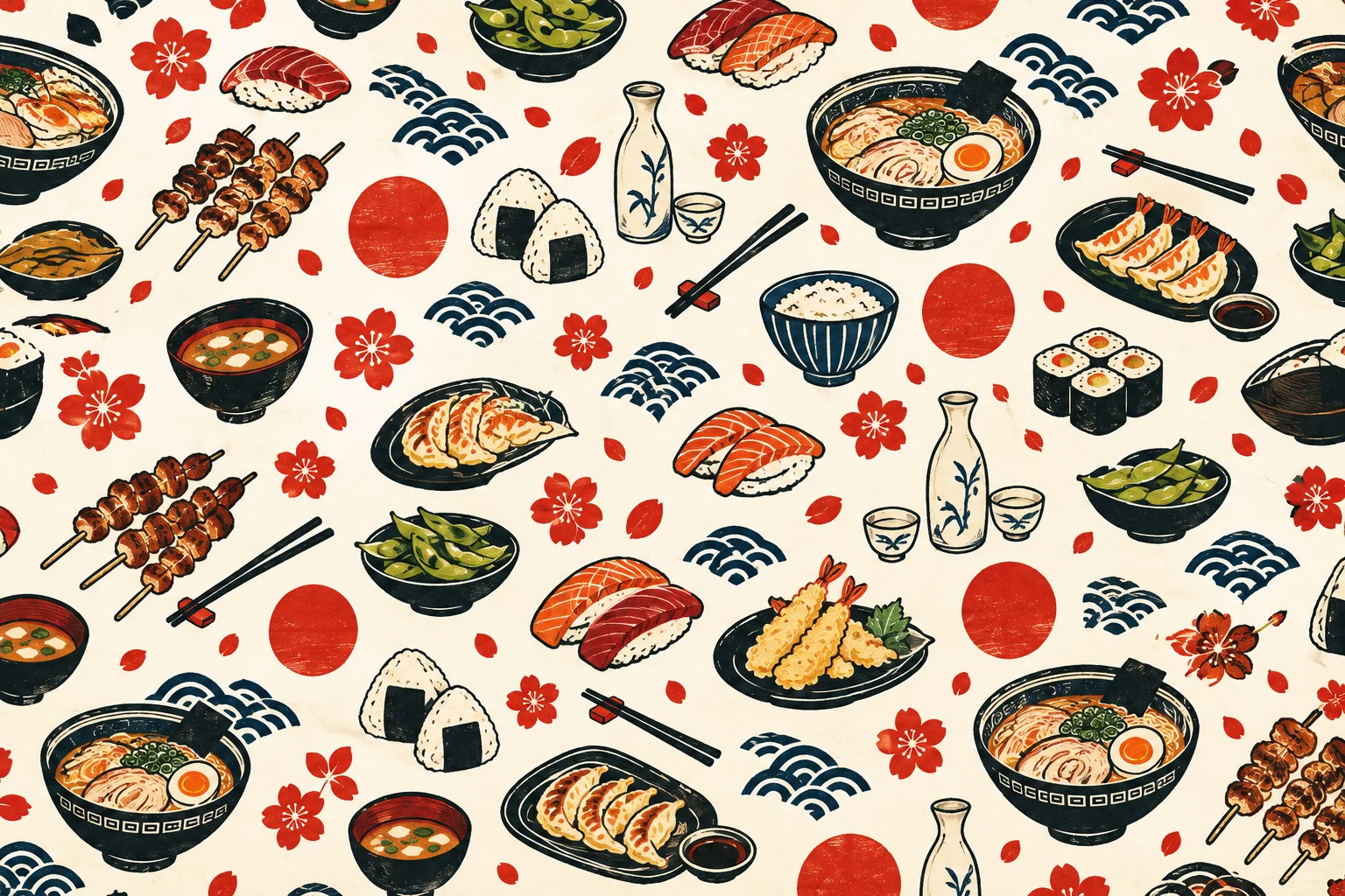 Colorful Japanese lantern pattern with floral and cultural motifs