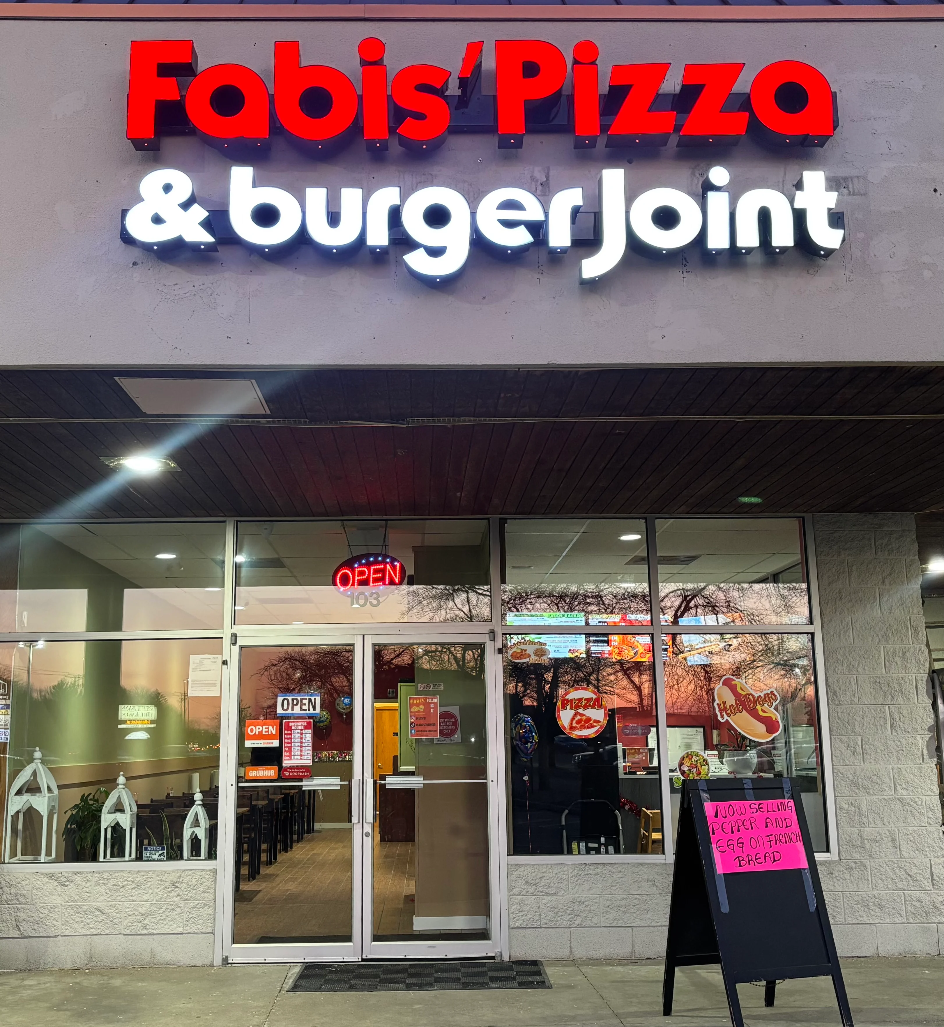 Exterior view of Fabis' Pizza & Burger Joint restaurant