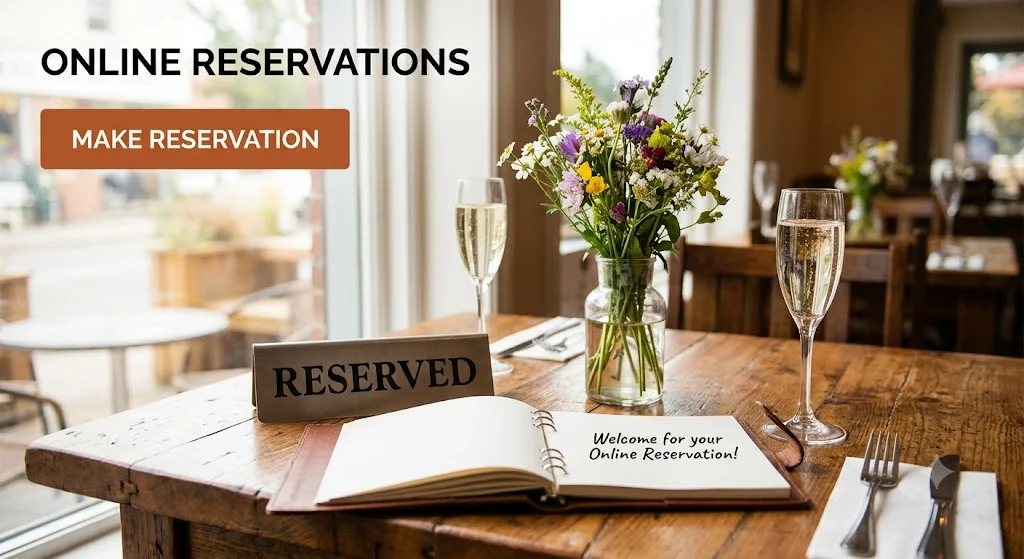 Cozy restaurant setting with reserved table and flowers